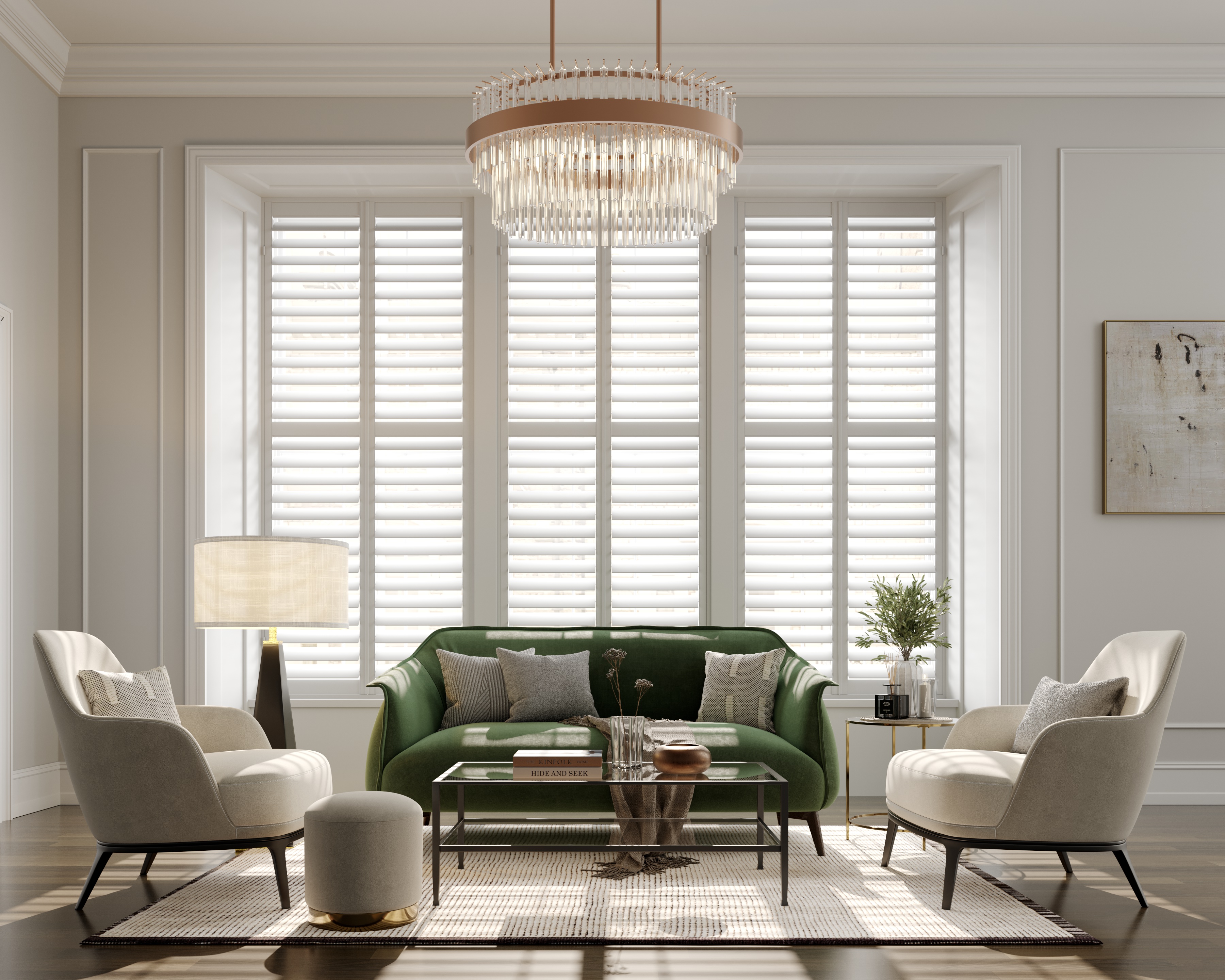 Mayfair plantation shutters in a luxury living room
